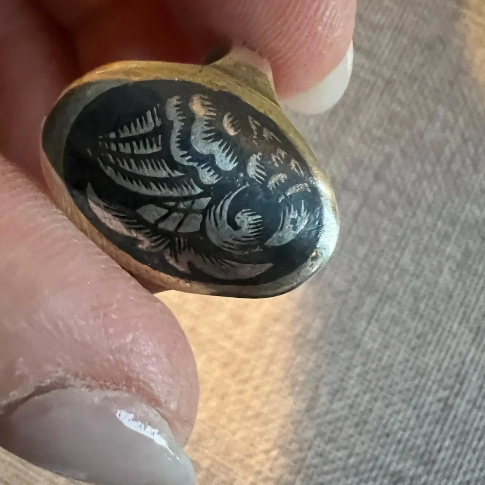 Engraved Black and Gold Ring